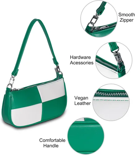 Vista 4 de NIUEIMEE ZHOU Bolso de hombro para mujer estilo retro de cuero vegano clásico con cierre de cremallera
