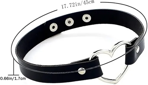 Vista 2 de Cadena de clavícula para el cuello para mujeres y niñas, gargantilla de cuero ajustable con corazón de amor, gargantilla de piel punk y cadena