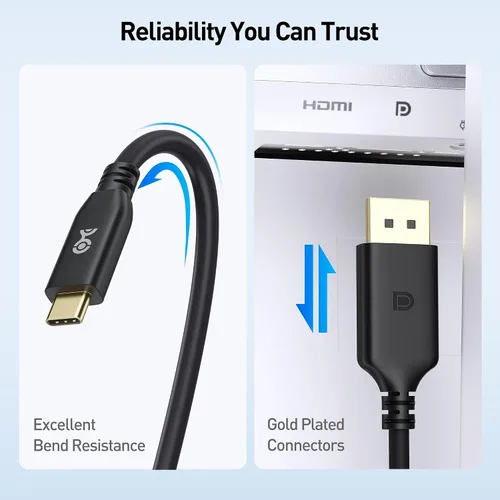 Vista 7 de Cable Matters [Certificado VESA] Cable USB C unidireccional a DisplayPort 2.1 de 40 Gbps – 3.3 pies, soporta DP40, 8K @120Hz / 4K a 480Hz