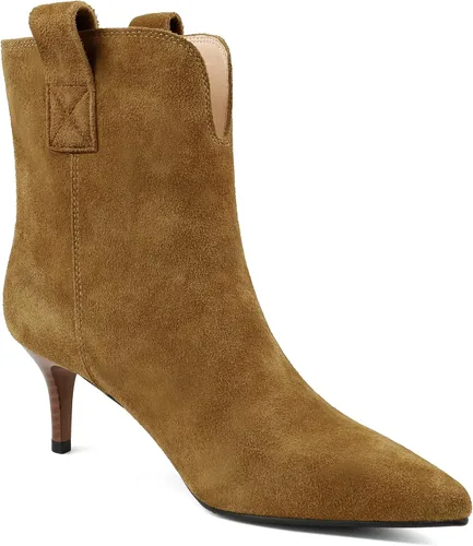 Vista 3 de Dance&Style Zapatos de tacón de gatito de 2.36 pulgadas para mujer, botas de tobillo de gamuza de cuero, botas de invierno retro