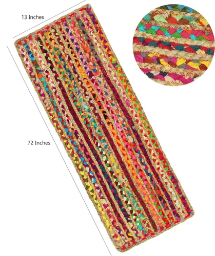 Vista 7 de COTTON CRAFT Camino de mesa de yute Chindi – Mesita reversible trenzada tejida a mano – Verano Otoño Cosecha Vacaciones Festivas Fiesta Boho Rural