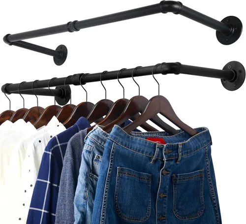 Vista 18 de WEBI Perchero de Ropa Montado en la Pared, Perchero de Tubo Industrial de 20 Pulgadas para Colgar, Barra de Ropa de Hierro Resistente, Varilla