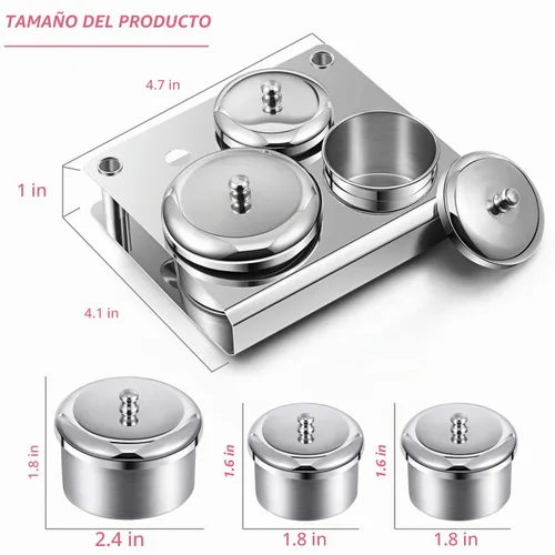 Vista 3 de 3 piezas de acero inoxidable arte de uñas Dappen plato con tapas