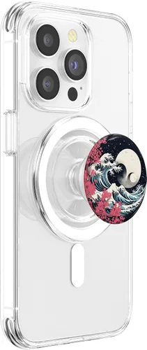 Vista 3 de Japón Cherry Blossom Yin Yang Bonsai Great Wave Moon Night PopSockets MagSafe PopGrip para iPhone