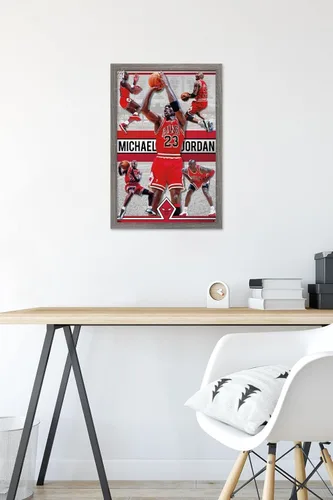 Vista 6 de Trends International Michael Jordan - Póster de collage de pared, 14.725 x 22.375 pulgadas, versión enmarcada de madera de granero