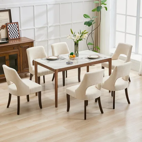Vista 4 de UVV Juego de 2 sillas de comedor de madera, sillas de comedor modernas de mediados de siglo tapizadas en tela para cocina y comedor, silla de cena