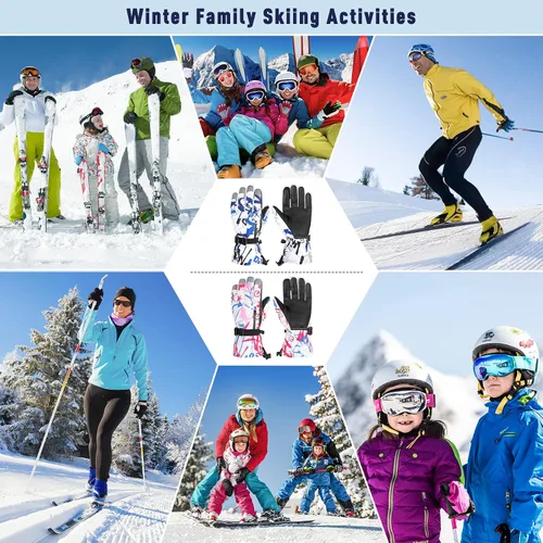 Vista 6 de Zando Guantes de nieve para niños y niñas, guantes impermeables de invierno, guantes de esquí para niños, guantes de viento cálidos