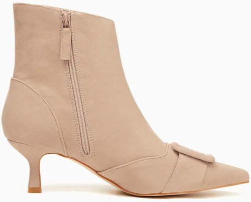 Vista 5 de Coutgo Botines de tacón de gatito para mujer, puntera puntiaguda, cremallera lateral, hebilla cuadrada, botines de invierno