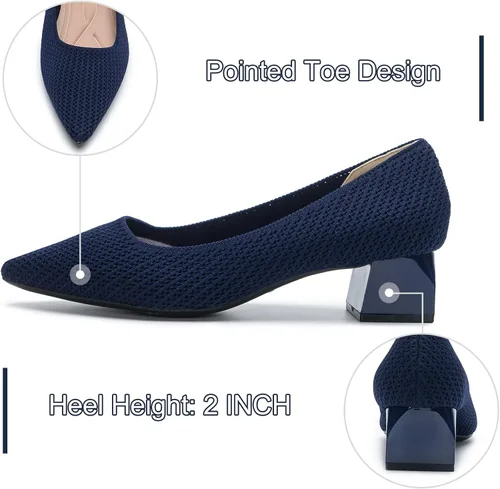 Vista 3 de youngshow Zapatos de tacón para mujer, cómodos tacones de punto para mujer, tacón grueso, puntera cerrada, sin cordones, para fiesta, oficina
