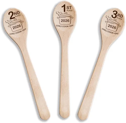 Vista 3 de Chili Cook Off Wooden Spoons Set Of 3 Chili Cook-Off Awards Champion Winner Event Prize Home Gifts Personalized Cook Off Trophy (3 Spoons)