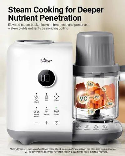 Vista 5 de Bear Vaporizador y licuadora de alimentos para bebés con cestas de vapor de Blanco