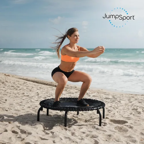 Vista 9 de JumpSport 350 PRO - Trampolín de fitness resistente para interiores, 39 pulgadas, 36 cordones elásticos EnduroLast de alta calidad, rebote