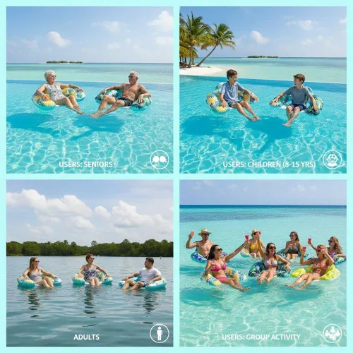 Vista 3 de Paquete de 3 flotadores inflables de piscina para adultos con portavasos y reposacabezas – Sillas de PVC resistentes, flotadores de fiesta