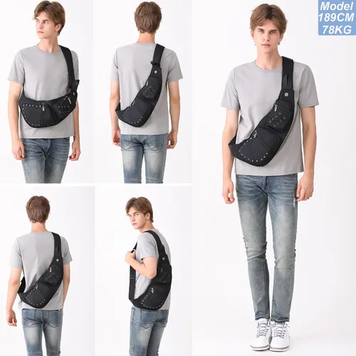 Vista 7 de NICGID Bolso bandolera en el pecho, mochila de hombro, bolsa cruzada, mochila casual para hombres y mujeres, Negro 015, Moderno" o "minimalista