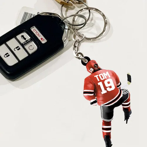 Vista 3 de IZI POD Llavero de hockey, llavero personalizado de jugador de hockey con color y nombre, regalos para amantes del hockey, jugadores de hockey, él