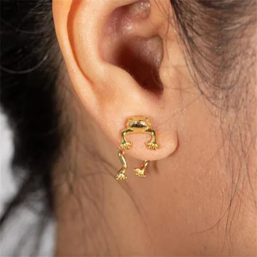 Vista 5 de Aretes de rana para niñas, lindos aretes de animal para mujer, regalos de aniversario de cumpleaños