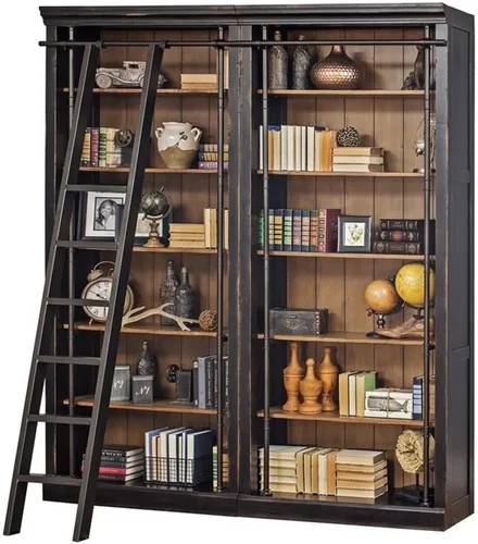 Vista 3 de Martin Furniture Escalera de metal tradicional Toulouse de 90 x 14.5 pulgadas con marco de acero anillado, para oficina/biblioteca, acabado negro