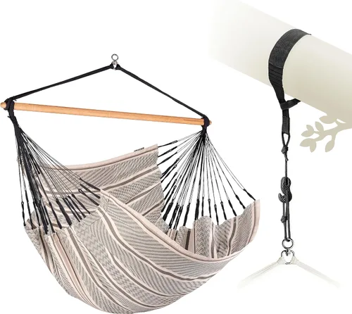 Vista 41 de LA SIESTA® - Silla Hamaca Grande y Cómoda de Algodón Habana & CasaMount - Silla Colgante con Kit de Suspensión para Paredes, Techos y Vigas Café