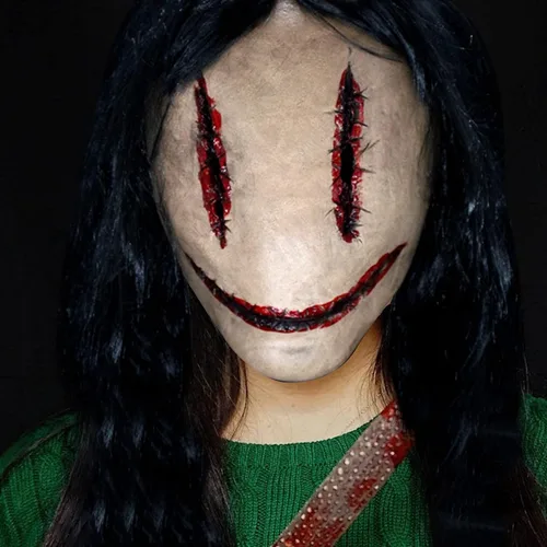 Vista 5 de nezababycos Máscara de terror para Halloween, máscara de mujer asesina en serie con pelucas, disfraz de fantasma, demonio, fantasma, demonio