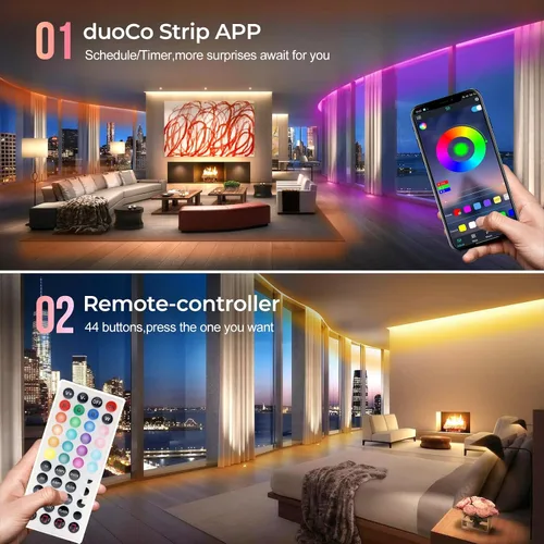 Vista 3 de LUXONIC Tira de luz LED de neón, tira de luz RGB impermeable de 16.4 pies con aplicación/control remoto, luces de cuerda flexible de 24 V, múltiples