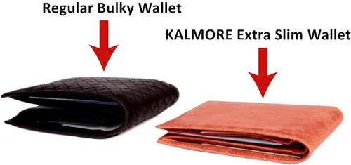 Vista 4 de KALMOR Cartera de bolsillo plegable de cuero para hombre con bloqueo RFID extra delgada con ventana de identificación
