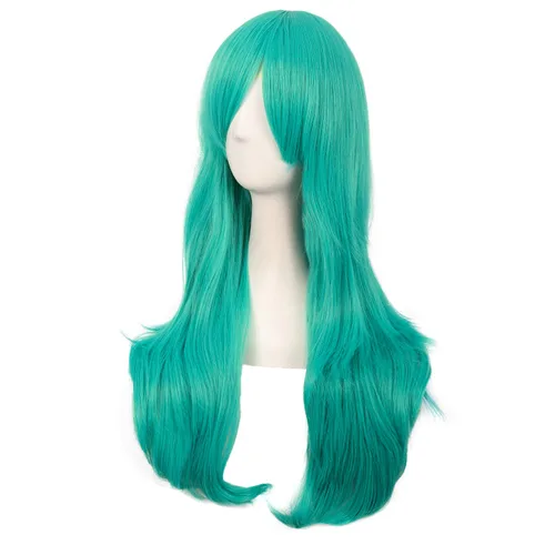 Vista 3 de MapofBeauty 28 Inch70cm Women Side Bangs Long Curly Hair Cosplay Wig (Teal Green)