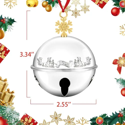 Vista 2 de Adorno de campana de trineo de Navidad 2025 para árbol de Navidad, decoraciones de árbol de Navidad, adorno para aniversario de Navidad con 2 cintas