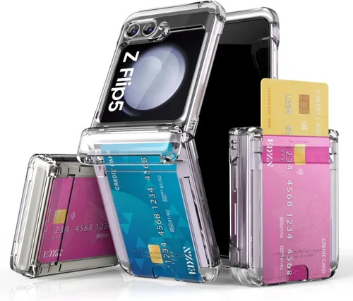 Vista 34 de para Galaxy Z Flip 5 Funda con 2 ranuras para tarjetas, funda rígida delgada y resistente con protección de bisagra, funda completa con protección