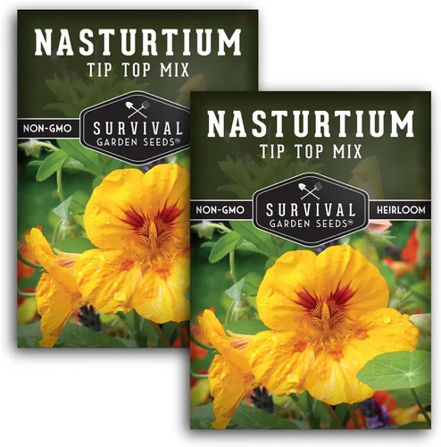 Vista 10 de SURVIVAL GARDEN SEEDS - Semillas de Capuchina para Plantar al Aire Libre – Variedad Reliquia Tip Top Mix de Flores Comestibles y Plantas Compañeras