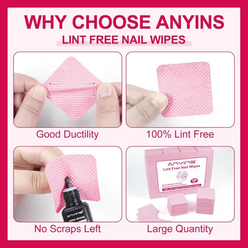 Vista 10 de 1200 toallitas de uñas sin pelusas, toallitas quitaesmalte de uñas Rosa 02