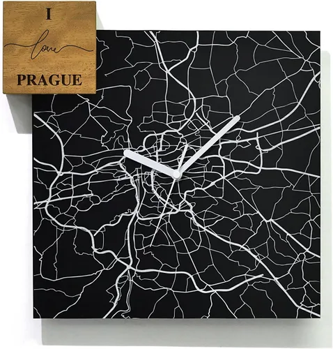 Vista 36 de Modern Wall Clock - Black Aluminum with Silver Fiber Laser Engraving - Square - Contemporary Design - Personalized City Map - Home Town - Location