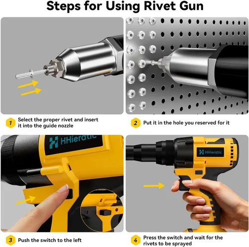 Vista 5 de Kit de herramienta de remache sin cable compatible con batería Dewalt 20V (solo herramienta), pistola de remache sin cable sin escobillas con 3