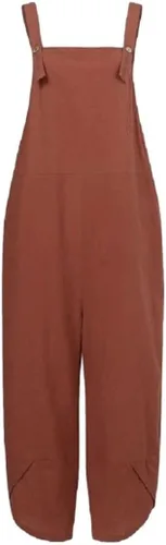 Vista 2 de Overol de algodón con bolsillos para mujer, estilo vintage, holgado, ajustable, con lazo frontal