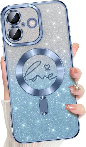 Vista 10 de Misscase Funda para iPhone 16 Pro Case Magnética con Purpurina con Protector Completo de Lente de Cámara, [Compatible con MagSafe] Linda Funda