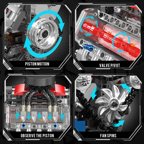Vista 3 de Mould King 10171 Kit de modelo de motor V8 que funciona, motor de coche de 8 cilindros con motor, bloques de construcción coleccionables