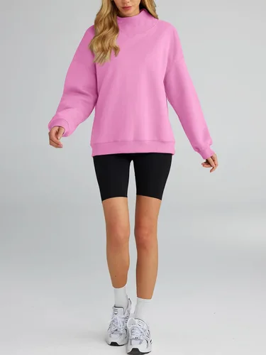 Vista 3 de Trendy Queen Sudaderas de gran tamaño para mujer, cuello alto, manga larga, sudaderas con capucha para otoño, ropa 2023
