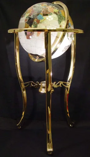 Vista 3 de Unique Art - Globo del mundo con piedras preciosas de océano de 36 x 13 pulgadas con trípode dorado