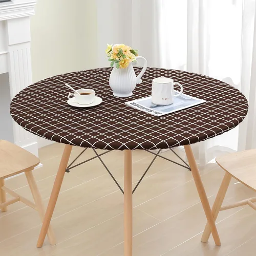 Vista 7 de Mantel redondo de vinilo de 36 a 44 pulgadas, mantel elástico impermeable con reverso de franela, mantel de plástico para picnic, campamento, al Café