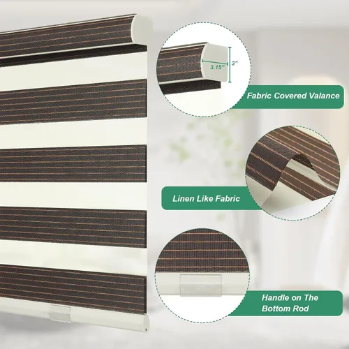Vista 2 de Tonature Persianas de cebra tejidas naturales para ventanas, persianas enrollables inalámbricas para filtrar la luz, tela de doble capa para puerta