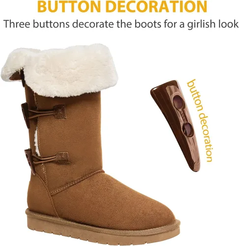 Vista 6 de CAMEL CROWN Botas de invierno a media pantorrilla de 12 pulgadas de alto para mujer, botas de nieve de piel sintética con 3 botones, botines de moda