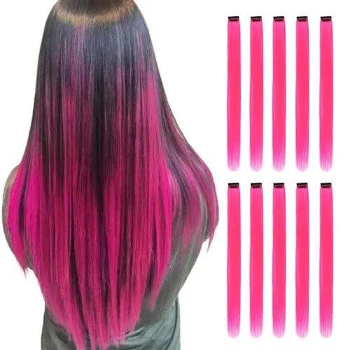 Vista 17 de Extensiones de cabello negro con clip, 10 piezas de 22 pulgadas de largo, rectas de colores lisos, accesorios sintéticos, extensiones con clip
