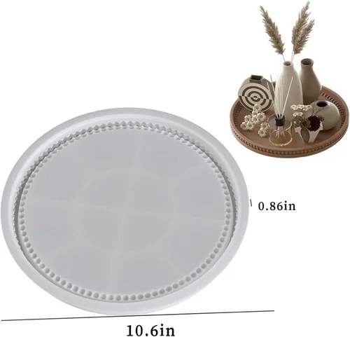 Vista 2 de Wehous Molde redondo grande para bandeja de cuentas, bandeja de servir de 10.6 pulgadas, moldes de silicona para resina epoxi, contenedor de Ronda