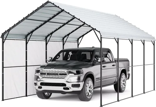Vista 80 de VEVOR Cobertizo Tienda de Almacenamiento Exterior Portátil Resistente de 6 x 8 x 7 pies, Refugio de Cochera Garaje Impermeable con Puerta Enrollable
