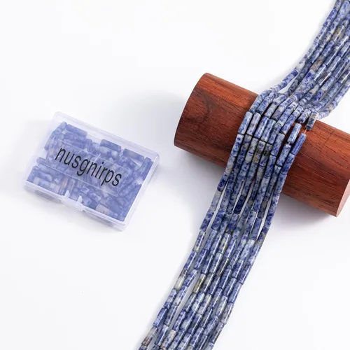 Vista 5 de Granos de tubo cilíndrico de sodalita azul natural, 0.157x0.512 in, 15.0 instr sueltas semi piedras preciosas para hacer pulseras, collares, aretes