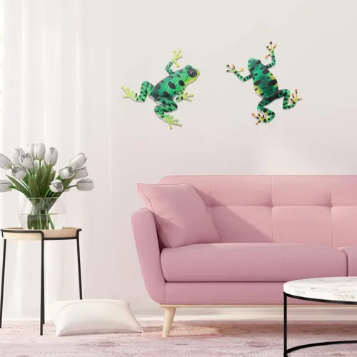 Vista 5 de FOMIYES 2 piezas de arte de pared de rana de metal, escultura de pared de rana 3D, decoración colgante de rana escalada, placa de pared, estatua