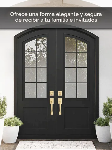 Vista 3 de EHOMEWARE Juego de manijas dobles para puerta delantera, paquete de 1 manija de puerta cuadrada de latón satinado, combinación de perilla de puerta