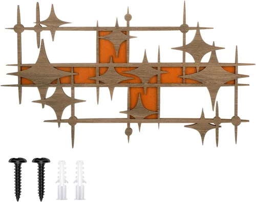 Vista 8 de BrightRow Decoración de pared de madera de mediados de siglo, diseño de explosiones de estrellas grandes, escultura retro de paneles de explosión
