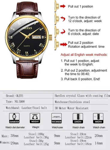 Vista 5 de OLEVS Reloj de pulsera analógico impermeable y económico de cuarzo para hombre reloj de calendario clásico