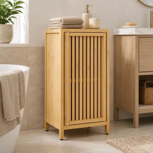 Vista 15 de Gabinete de almacenamiento de baño de bambú de 52 pulgadas de alto Natural