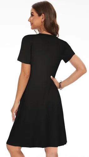 Vista 4 de elescat Vestidos de verano para mujer, camiseta casual, manga corta, floral, vestido de playa, salida de baño con bolsillos